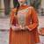 Embroidered work chinon readymade salwar suit in orange