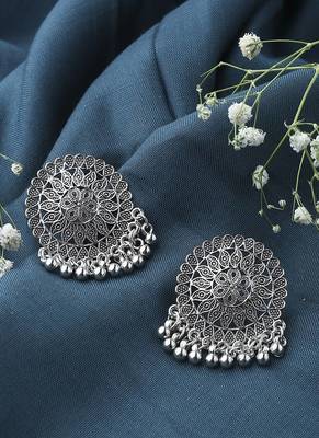 Oxidised Earring With Hanging Beads 1