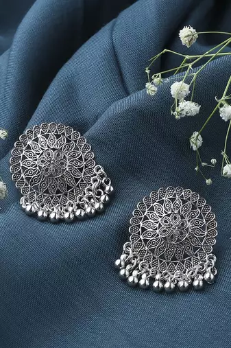 Oxidised Earring With Hanging Beads