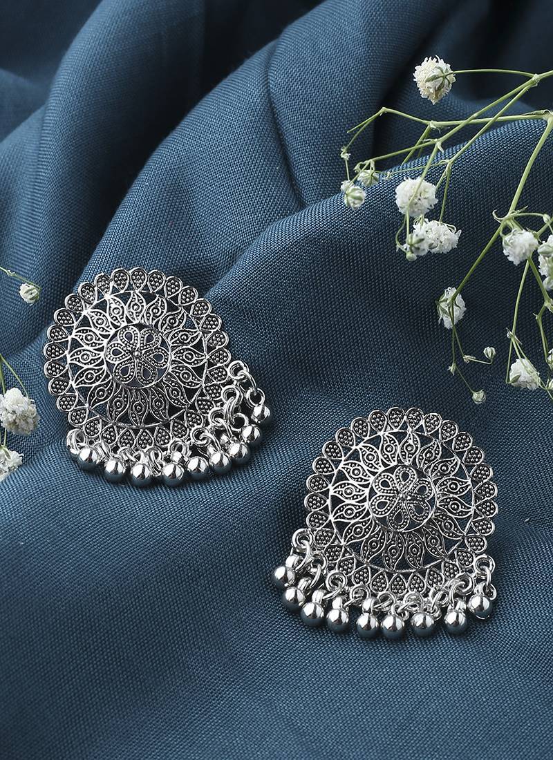 Oxidised Earring With Hanging Beads