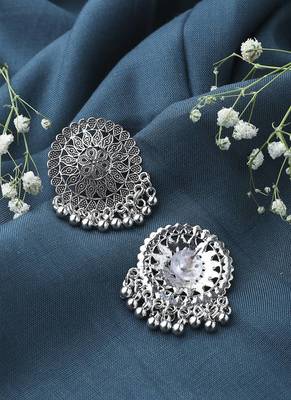 Oxidised Earring With Hanging Beads 3