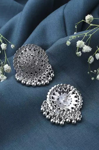 Oxidised Earring With Hanging Beads