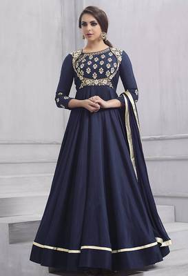 Navy blue embroidered taffeta readymade anarkali salwar kameez 1