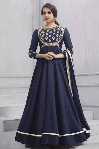 Navy blue embroidered taffeta readymade anarkali salwar kameez