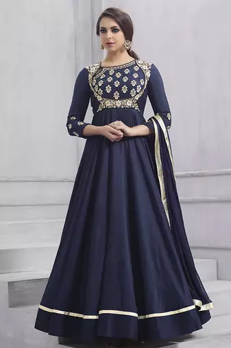 Navy blue embroidered taffeta readymade anarkali salwar kameez