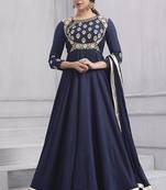 Navy blue embroidered taffeta readymade anarkali salwar kameez