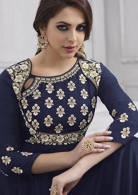 Navy blue embroidered taffeta readymade anarkali salwar kameez 3