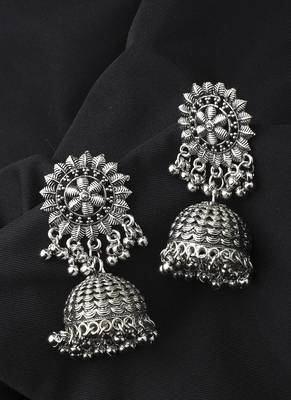Long Oxidised Floral Shaped Earrings 3