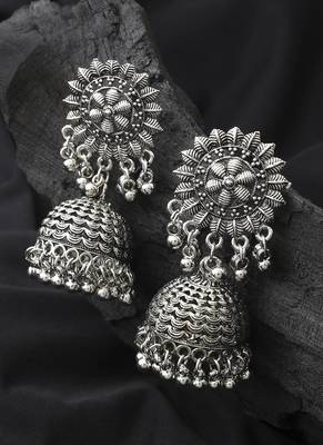 Long Oxidised Floral Shaped Earrings 1