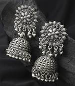 Long Oxidised Floral Shaped Earrings