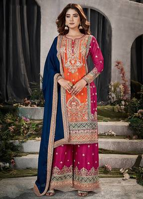 Orange chinon embroidered readymade salwar kameez 1