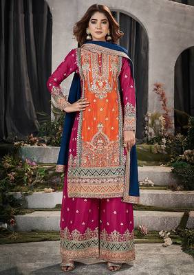 Orange chinon embroidered readymade salwar kameez 3