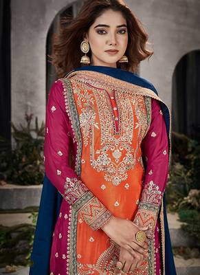 Orange chinon embroidered readymade salwar kameez 4