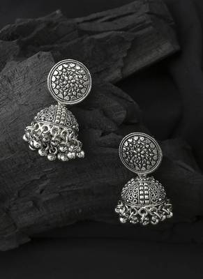 Oxidised Silver Round Jhumkas 1