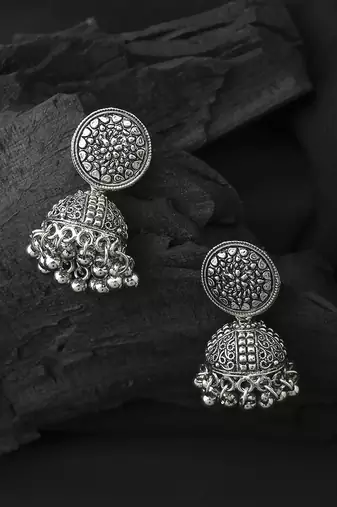 Oxidised Silver Round Jhumkas