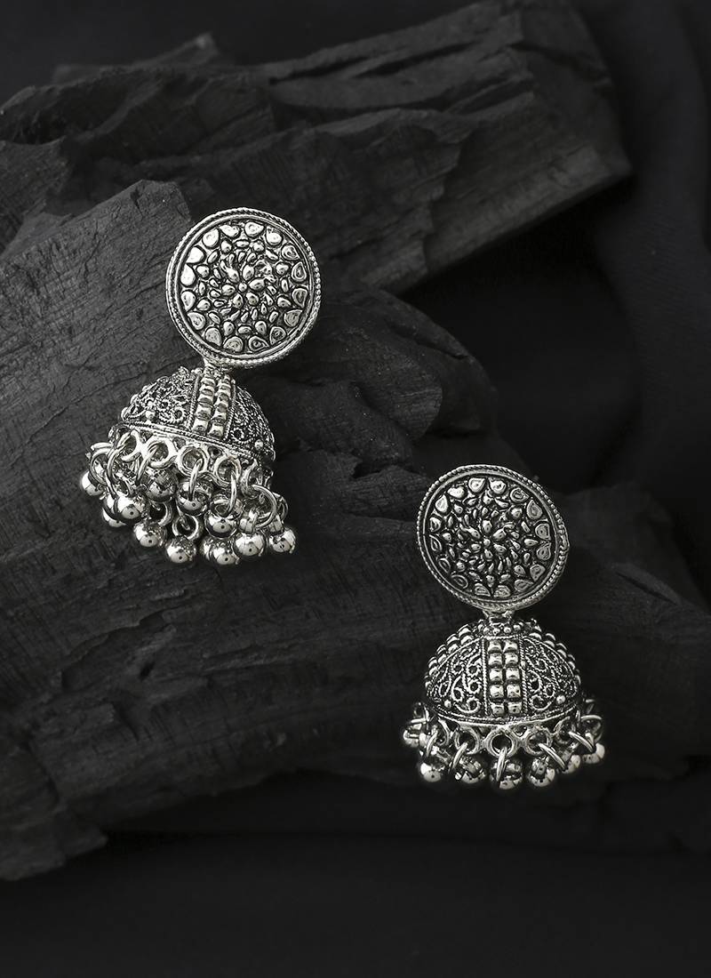 Oxidised Silver Round Jhumkas