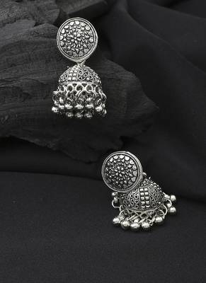 Oxidised Silver Round Jhumkas 2