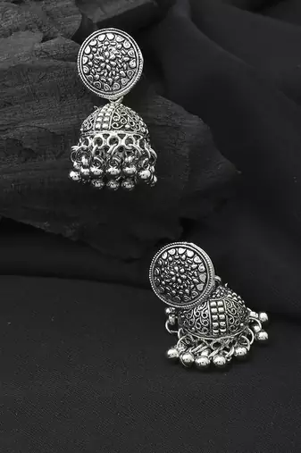 Oxidised Silver Round Jhumkas
