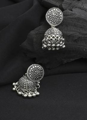 Oxidised Silver Round Jhumkas 3