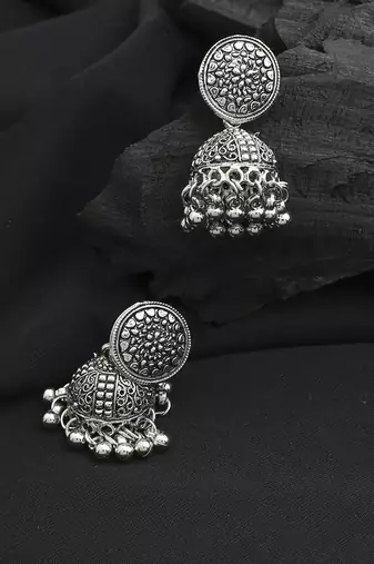 Oxidised Silver Round Jhumkas