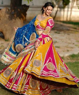 Multi Mirror with Dori & Latkan Cotton Lahenga Choli Set 4