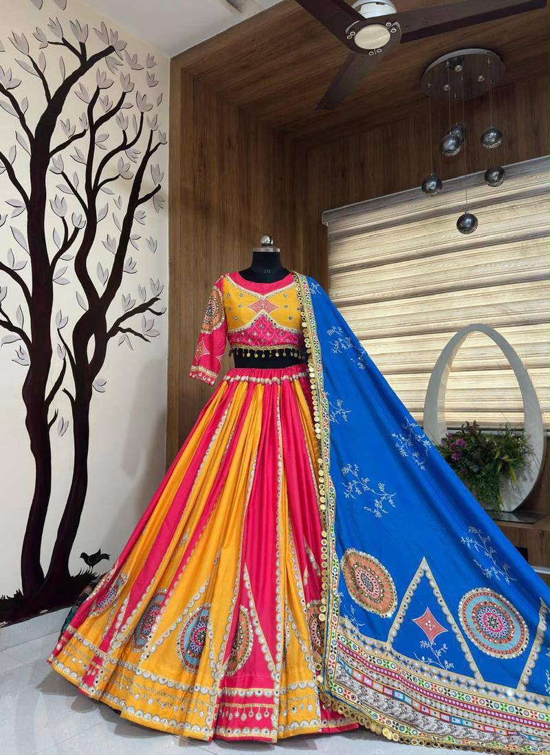 Multi Mirror with Dori & Latkan Cotton Lahenga Choli Set