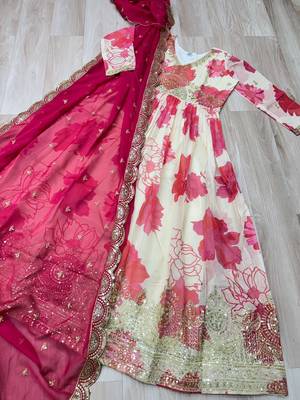 Pink russian silk embroidered anarkali set with dupatta 6