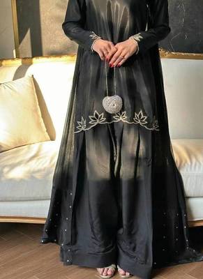 Black Embroidery And Moti work Silk Blend Salwar Suit 1