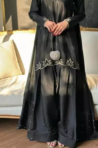 Black Embroidery And Moti work Silk Blend Salwar Suit