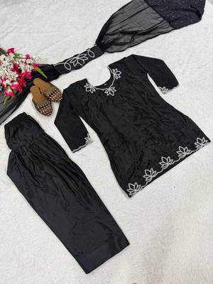 Black Embroidery And Moti work Silk Blend Salwar Suit 5