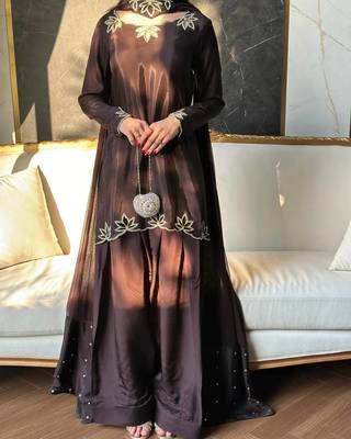 Dark Choclate Embroidery And Moti work Silk Blend Salwar Suit 1