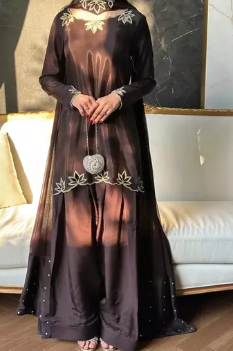 Dark Choclate Embroidery And Moti work Silk Blend Salwar Suit