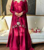 Rani pink Embroidery And Moti work Silk Blend Salwar Suit