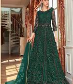 Dark green wedding net anarkali salwar kameez