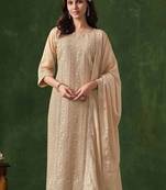 Faux georgette embroidered salwar kameez in beige