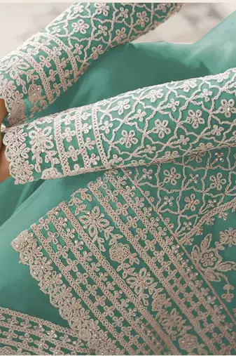 Sky blue color net embroidered stright salwar kameez