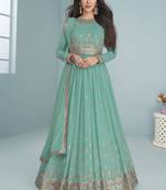Turquoise embroidered faux georgette anarkali salwar kameez