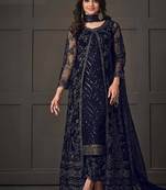 Dark blue embroidered butterfly net ethnic suit