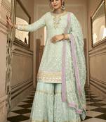 Sky blue color embroidered faux georgette palazzo kameez