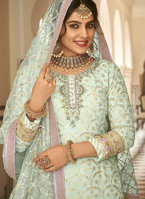 Sky blue color embroidered faux georgette palazzo kameez 2