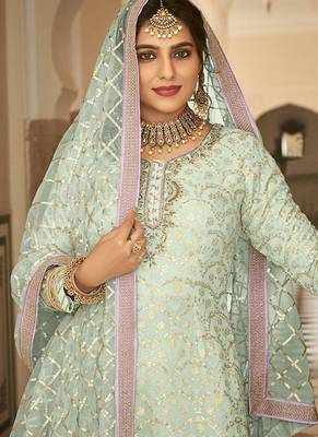 Sky blue color embroidered faux georgette palazzo kameez 3