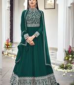 Dark green faux georgette embroidered full length anarkali suit