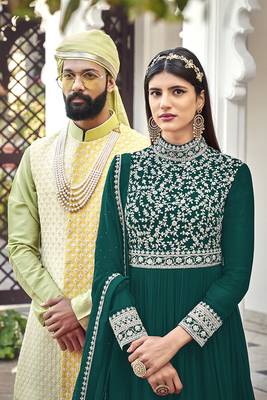 Dark green faux georgette embroidered full length anarkali suit 2