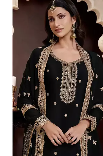 Black chinon embroidered designer sharara suit