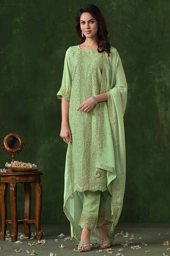 Faux georgette codding sequins salwar kameez in light green