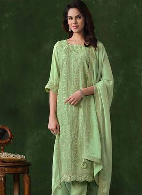 Faux georgette codding sequins salwar kameez in light green 2