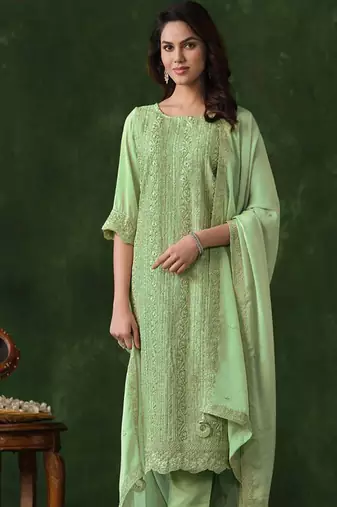 Faux georgette codding sequins salwar kameez in light green