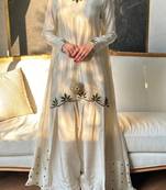 White Embroidery And Moti work Silk Blend Salwar Suit