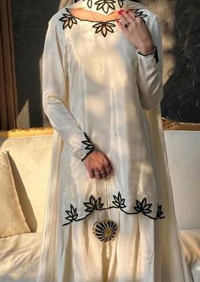White Embroidery And Moti work Silk Blend Salwar Suit 2
