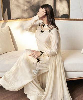 White Embroidery And Moti work Silk Blend Salwar Suit 3